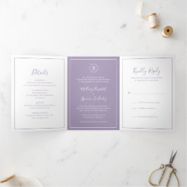 Invitación Tríptica Boda elegante tradicional de polvo púrpura