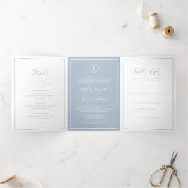 Invitación Tríptica Boda elegante tradicional polvorienta azul