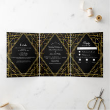 Boda elegante trifold Deco negro oro 20's