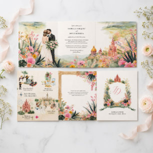 Invitación Tríptica Boda en acuarela de San Miguel de Allende