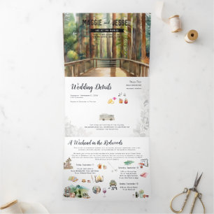 Invitación Tríptica Boda en Bosque de Secuoyas Rústico
