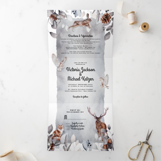 Invitación Tríptica Boda en fresco bosque de madera (Interior)