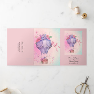 Invitación Tríptica Boda en Globo Aerostático Retro Vintage
