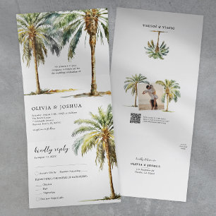 Invitación Tríptica Boda en la Playa con Palmeras Tropicales