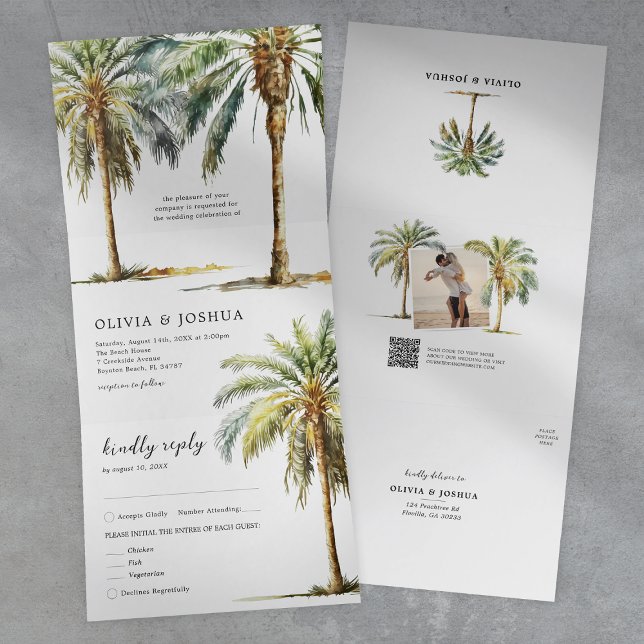 Invitación Tríptica Boda en la Playa con Palmeras Tropicales (Subido por el creador)