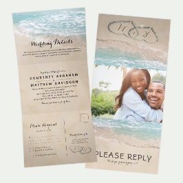Invitación Tríptica Boda en la Playa Tropical 3 en 1