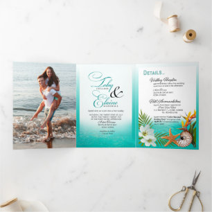 Invitación Tríptica Boda en Playa Tropical de Aloha