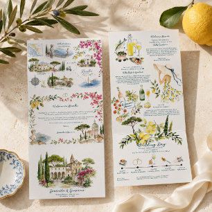 Invitación Tríptica Boda en Ravello Italia Acuarela