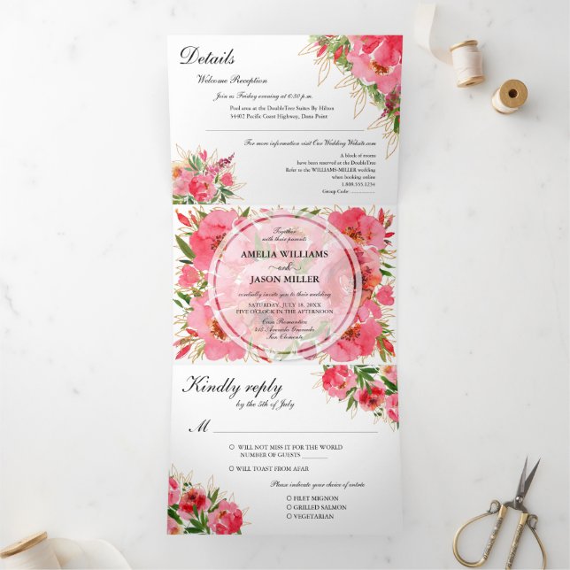Invitación Tríptica Boda floral acuarela (Interior)