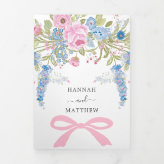 Invitación Tríptica Boda floral acuarela vintage rosa azul