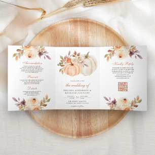 Invitación Tríptica Boda Floral Calabaza Código QR Terrenal Polvorient