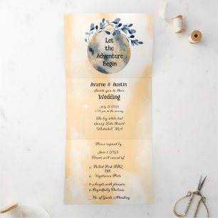 Invitación Tríptica Boda floral de la luna azul