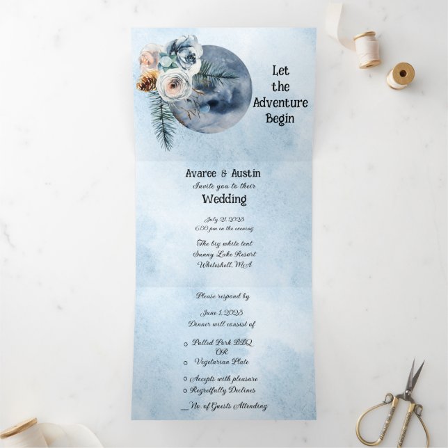 Invitación Tríptica Boda floral de la luna azul (Interior)