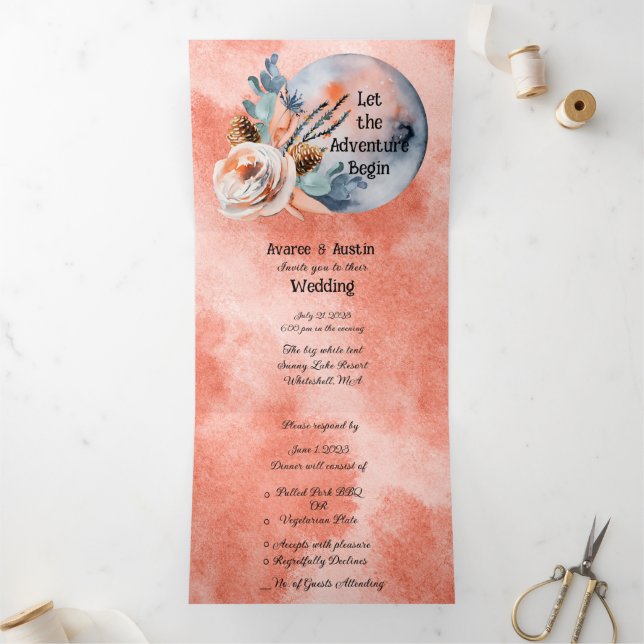 Invitación Tríptica Boda floral de la luna azul (Interior)