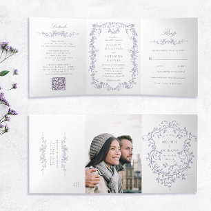 Invitación Tríptica Boda floral de lavanda victoriana francesa clásica