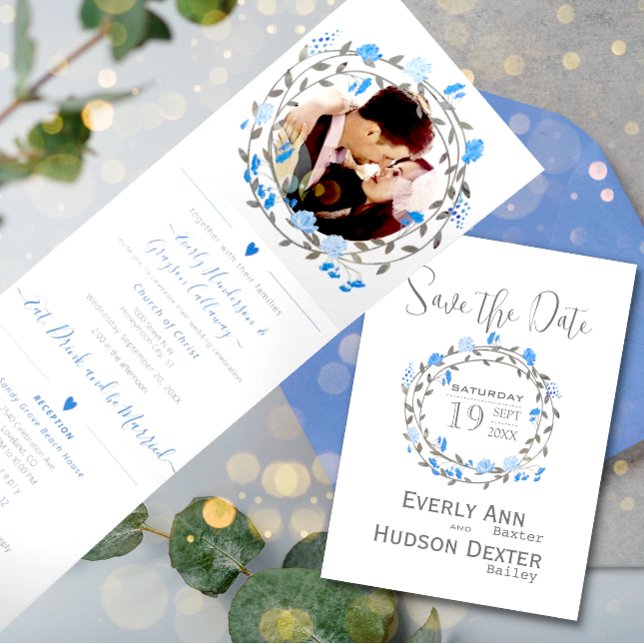 Invitación Tríptica Boda floral de peonía morada elegante   (Subido por el creador)