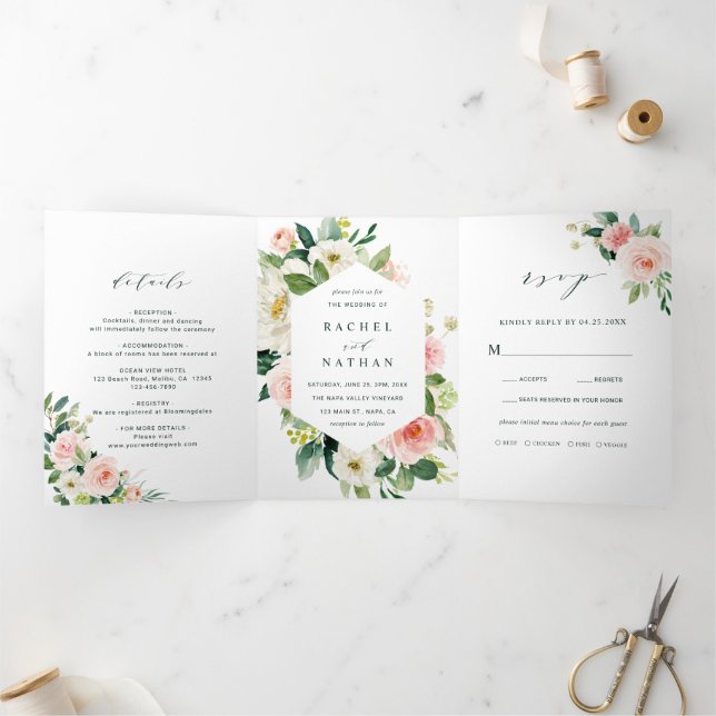Invitación Tríptica Boda floral de sangre blanca de Rubor (Interior)