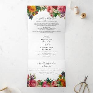 Invitación Tríptica Boda floral elegante vintage