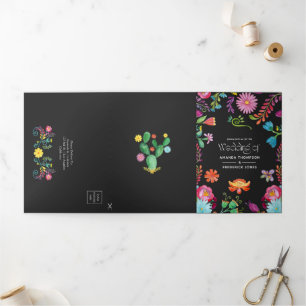 Invitación Tríptica Boda floral mexicano de Fiesta