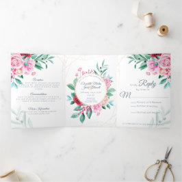 Invitación Tríptica Boda floral moderno rosa todo en un Boda