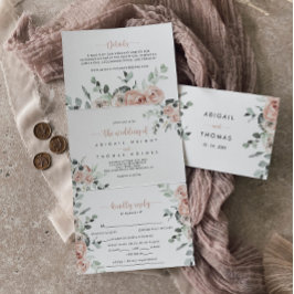 Invitación Tríptica Boda floral rosa rosa rosado clásico