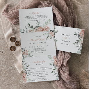 Invitación Tríptica Boda floral rosa rosa rosado clásico