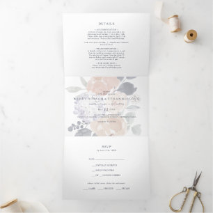 Invitación Tríptica Boda floral rústico simple todo en un triple