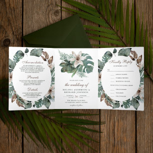 Invitación Tríptica Boda floral tropical de acuarela rústica