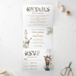 Invitación Tríptica Boda forestal de color de agua de bosques