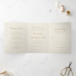 Invitación Tríptica Boda Formal Elegante de Marfil Tradicional
