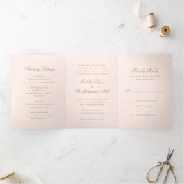 Invitación Tríptica Boda Formal Elegante Rosa Tradicional
