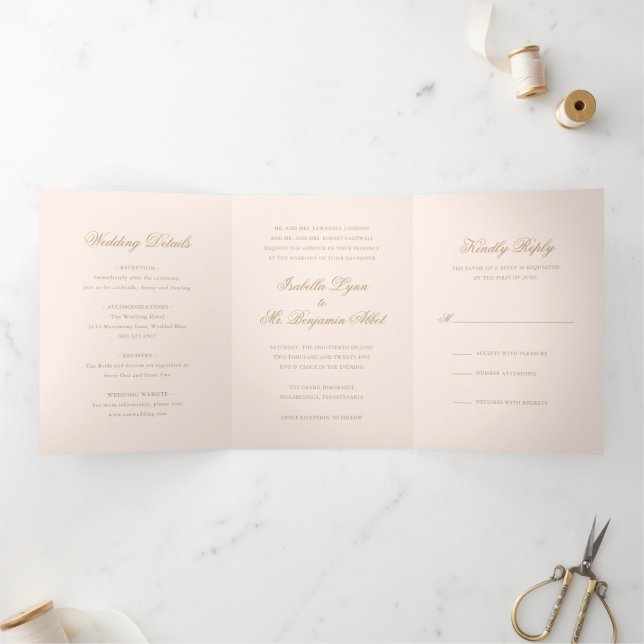 Invitación Tríptica Boda Formal Elegante Rosa Tradicional (Interior)