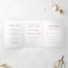 Invitación Tríptica Boda Formal Elegante Terracota Tradicional