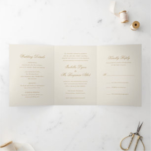 Invitación Tríptica Boda formal elegante tradicional de marfil
