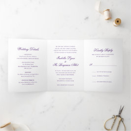 Invitación Tríptica Boda Formal Elegante Tradicional Púrpura