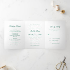 Invitación Tríptica Boda Formal Elegante Verde Esmeralda Tradicional