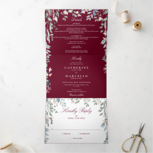 Invitación Tríptica Boda Foto Flores Silvestres de Borgoña
