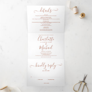 Invitación Tríptica Boda fotográfico de escritura de firma de Terracot