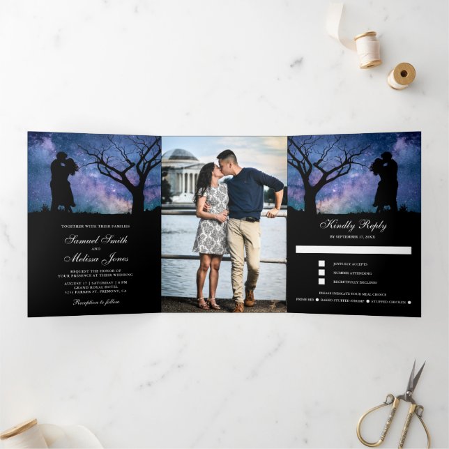 Invitación Tríptica Boda fotográfico de la pareja romántica de la gala (Interior)