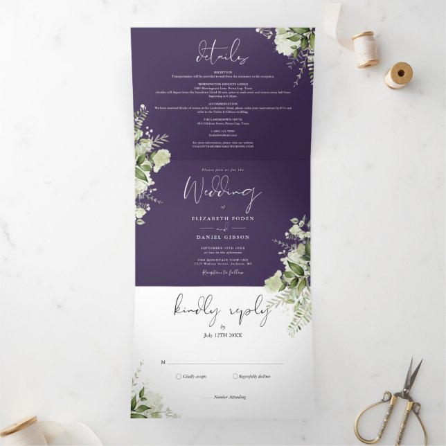 Invitación Tríptica Boda fotográfico de la vegetación bovina moderna (Interior)