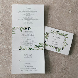 Invitación Tríptica Boda fotográfico de rama de olivo moderno todo en 