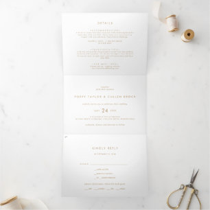 Invitación Tríptica Boda fotográfico de tipografía de oro de moda todo