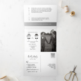 Invitación Tríptica Boda Gay Foto Blanco Negro