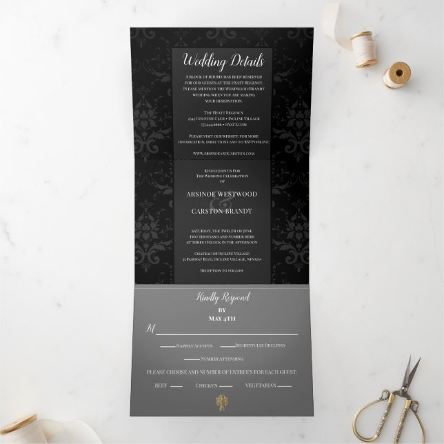 Invitación Tríptica Boda glamoroso de la noche (Interior)