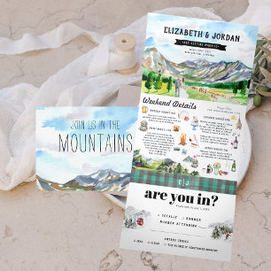 Invitación Tríptica Boda Ilustrada Montañosa Rústica