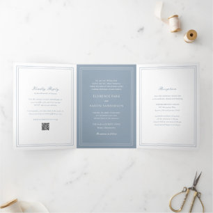 Invitación Tríptica Boda inmaduro del código QR azul y polvoriento tra