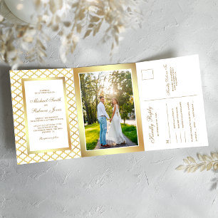 Invitación Tríptica Boda marroquí en blanco y oro. Foto