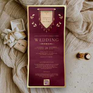 Invitación Tríptica Boda medieval de Oro de Borgoña Antiguo