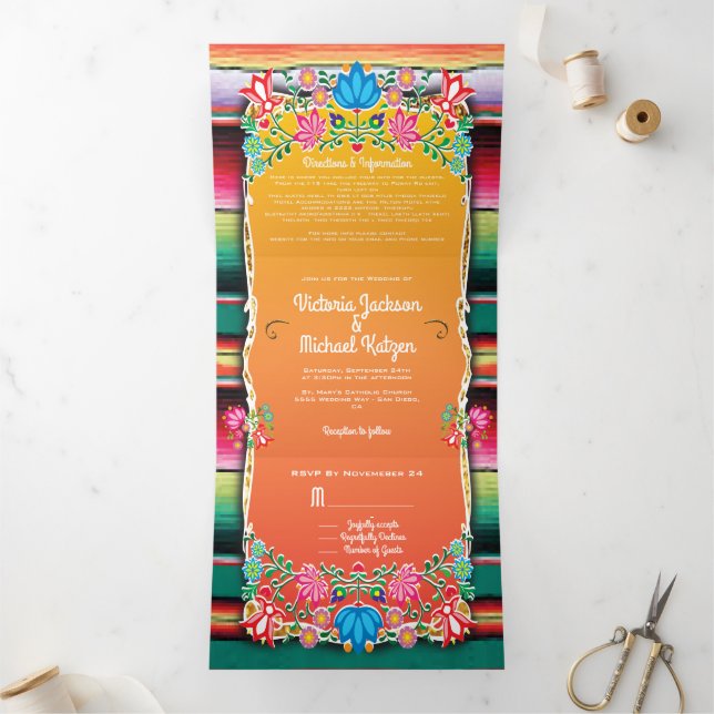 Invitación Tríptica Boda mexicano Rug y Boda floral (Interior)
