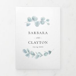 Invitación Tríptica boda minimalista de color de agua verde todo en un